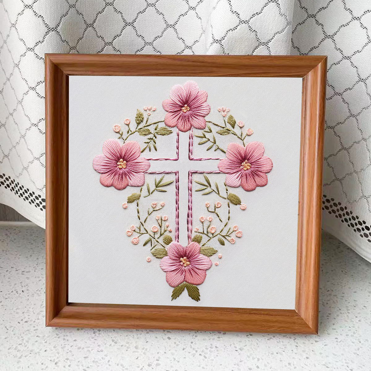 Rubbyoo Embroidery Kit - Flower Cross | Handmade Faith Craft | Creative Religious Decoration - Embroidery Kit Plus An Extra Frame - image 13