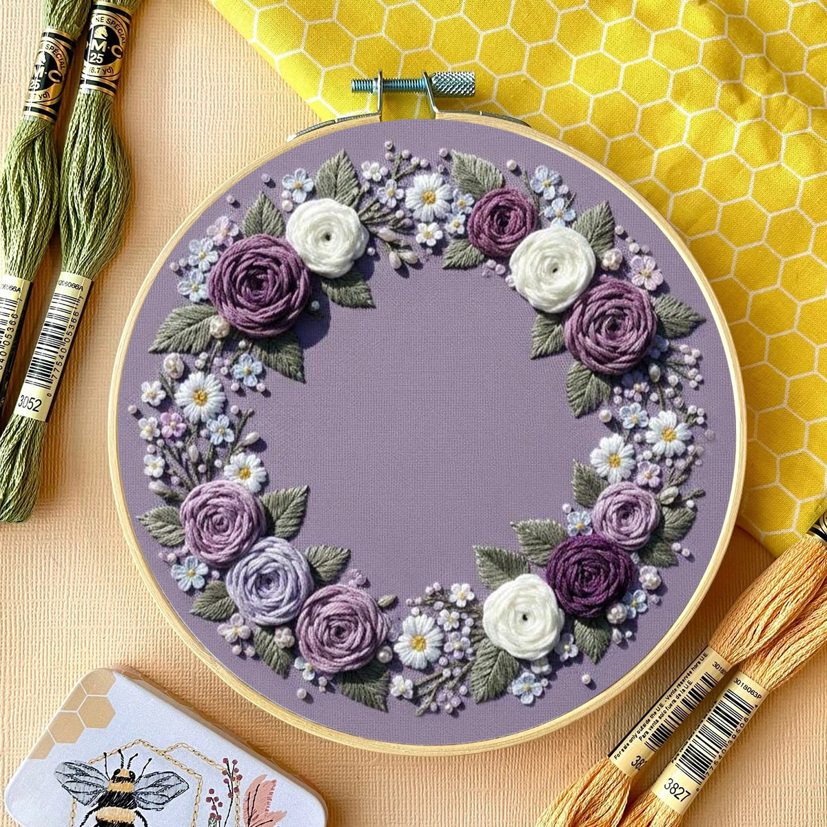 Rubbyoo Embroidery Kit - Purple Flower Wreath | Beginner Botanical Design | Diy Home Decor - image 11