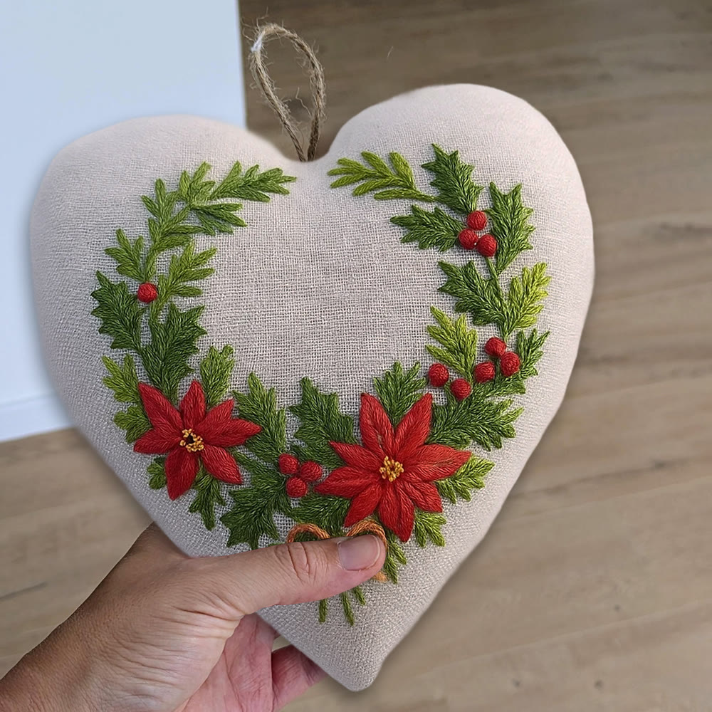 Rubbyoo Heart Embroidery Kit - Christmas Wreath | Floral Handmade Craft | Nice For Christmas Tree Decor - image 8