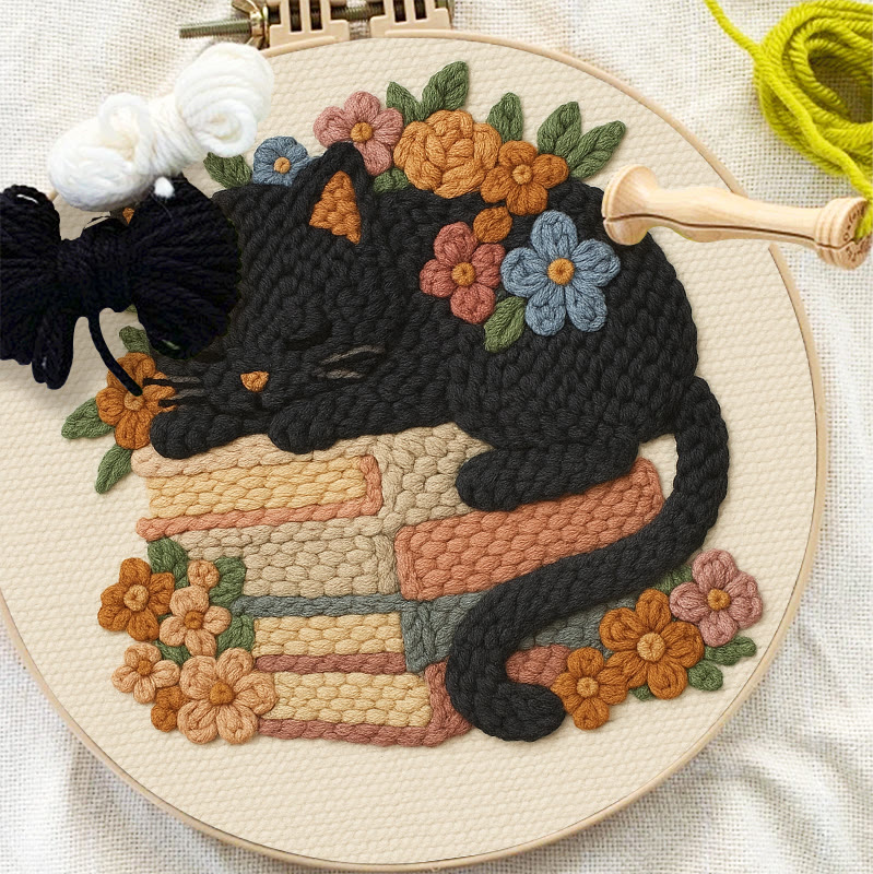 Sleeping Cat Punch Needle Kit - Helloween Decorative Craft | Diy Animal Artwork - image 4