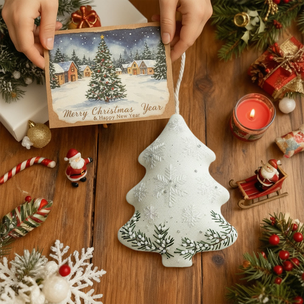 Rubbyoo Tree-shaped Embroidery Kit - Snowflake-Pine Sprig | Delicate Textured Needlework | Winter Tree Embellishment - image 8