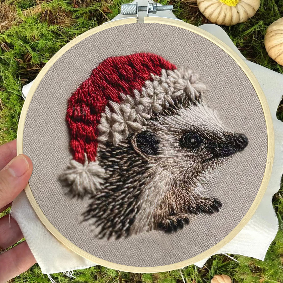 Rubbyoo Embroidery Kit - Hedgehog  Christmas Hat | Winter Woodland Animal | Christmas Stitch Art - image 7