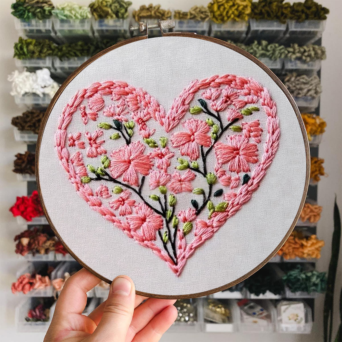 Rubbyoo Embroidery Kit - Pink Floral-Lined Heart Frame | Romantic Confession Must-Have Gift | Tender Declaration Piece - image 6