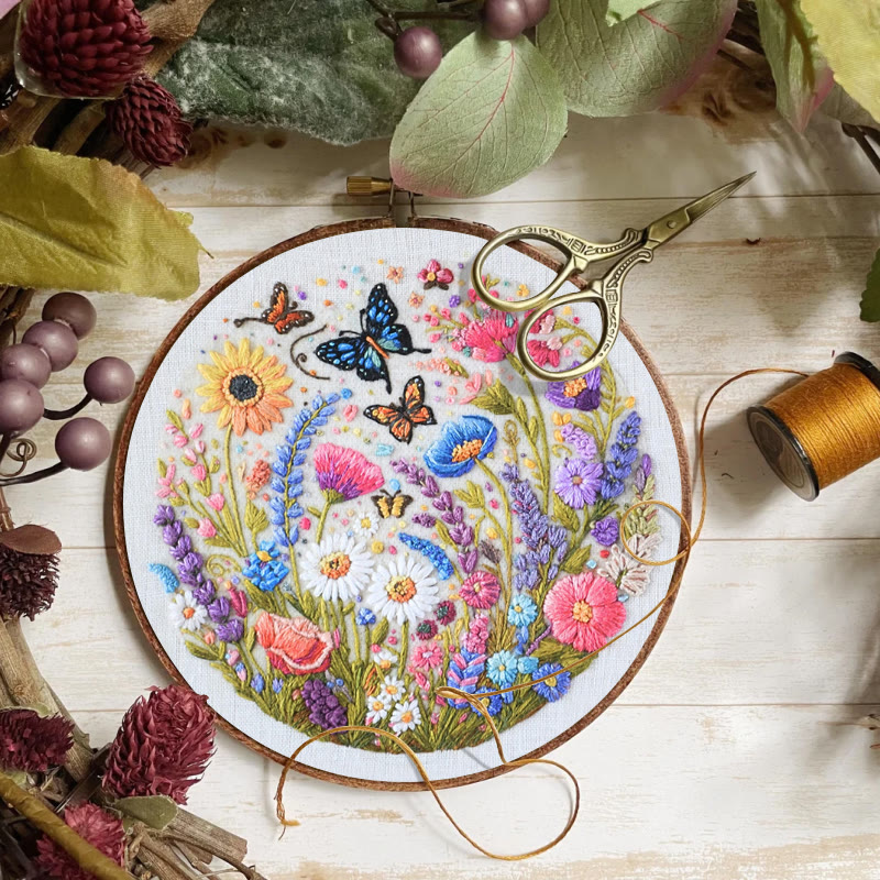 Rubbyoo Embroidery Kit - Beautiful Wildflowers | Floral Hoop Art | Diy Anniversary Craft - image 8
