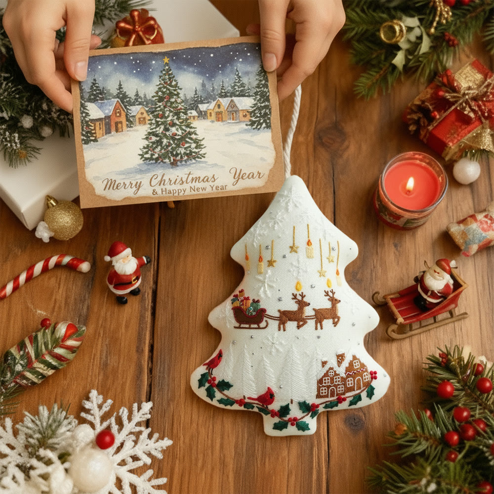 Rubbyoo Tree-shaped Embroidery Kit - Reindeer Sleigh | Winter Handmade Craft | Festive Home Accent - image 8