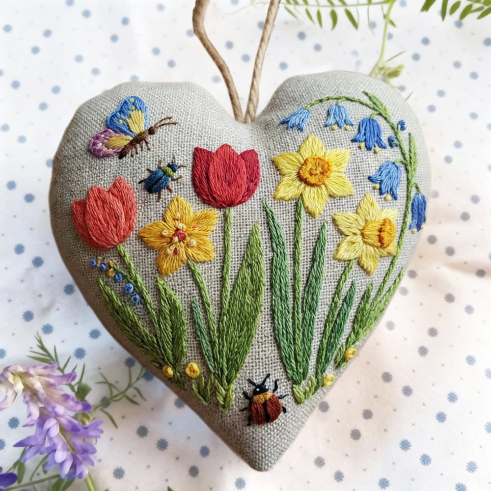 Rubbyoo Heart Embroidery Kit - Spring Tulip Daffodil | Bright Craft Project | Fresh Home Soft Furnish Accent - image 8
