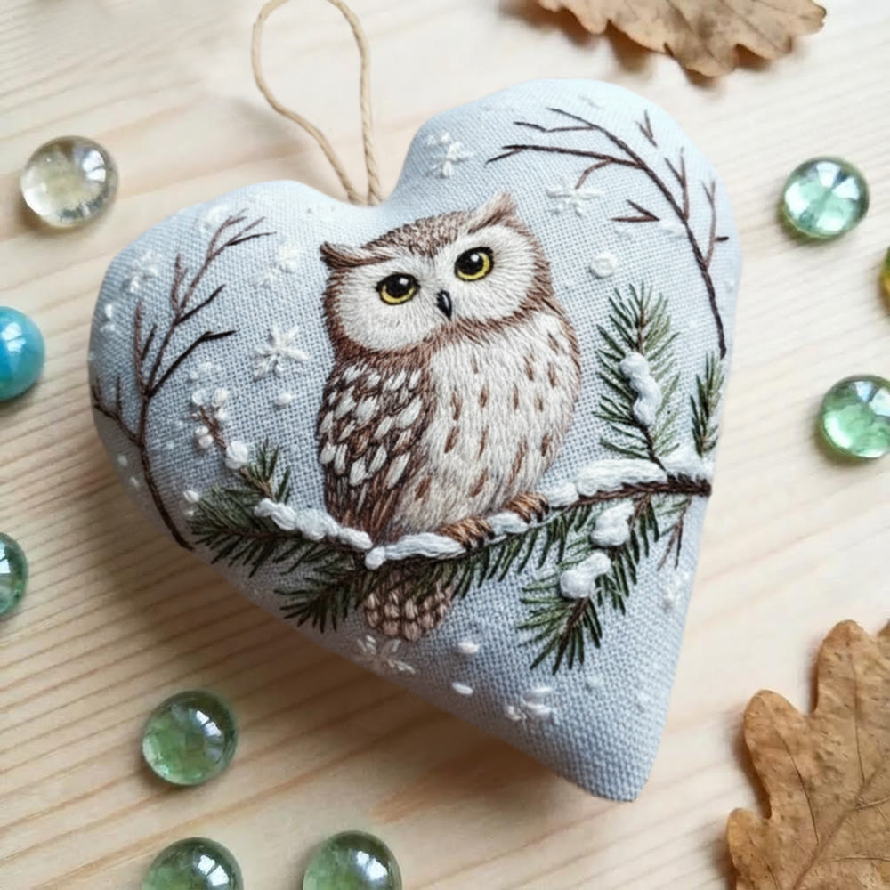 Rubbyoo Heart Embroidery Kit - Snowy Owl Pine Branch | Easy DIY Starter Kit | Festive Winter Home Piece - image 7