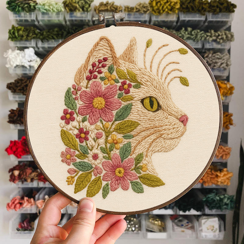 Rubbyoo Embroidery Kit - Charming Cat | Diy Floral Craft | Perfect Gift For Cat Lovers - image 4