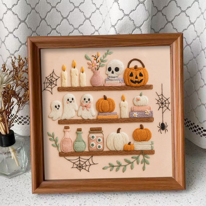 Rubbyoo Embroidery Kit -  Spooky Shelf |  Autumn Craft Idea | Witchy Halloween Decor - Embroidery Kit Plus An Extra Frame - image 9