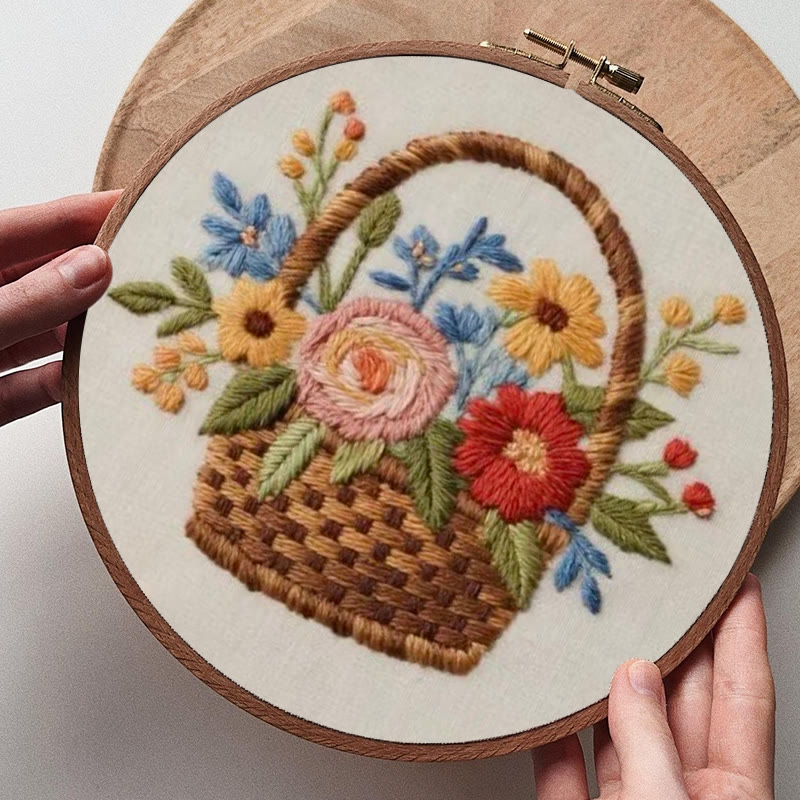 Rubbyoo Embroidery Kit - Blooming Basket Bouquet | Botanical Stitch Design | Charming Decorative Showcase - image 9