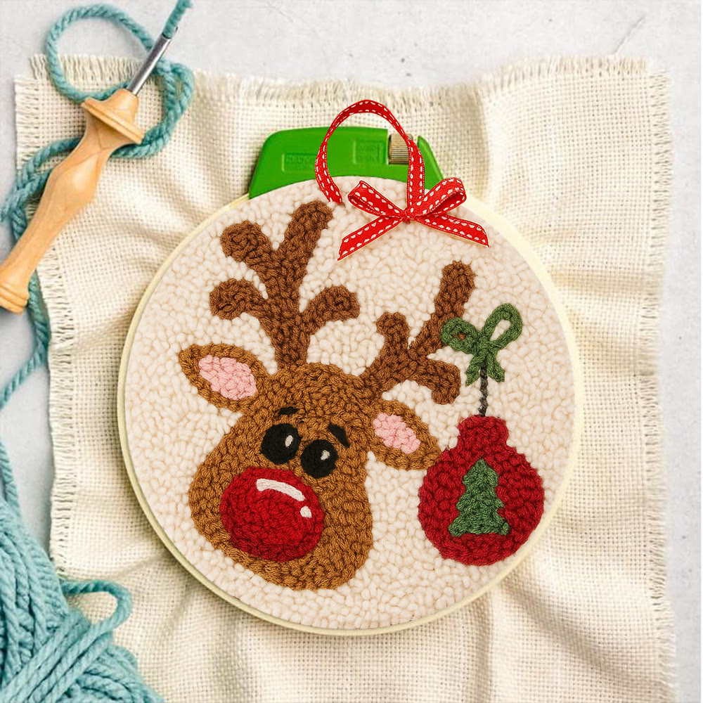 Lovely Reindeer Punch Needle Kit - Christmas Hoop Art | Diy Handmade Collection - image 5
