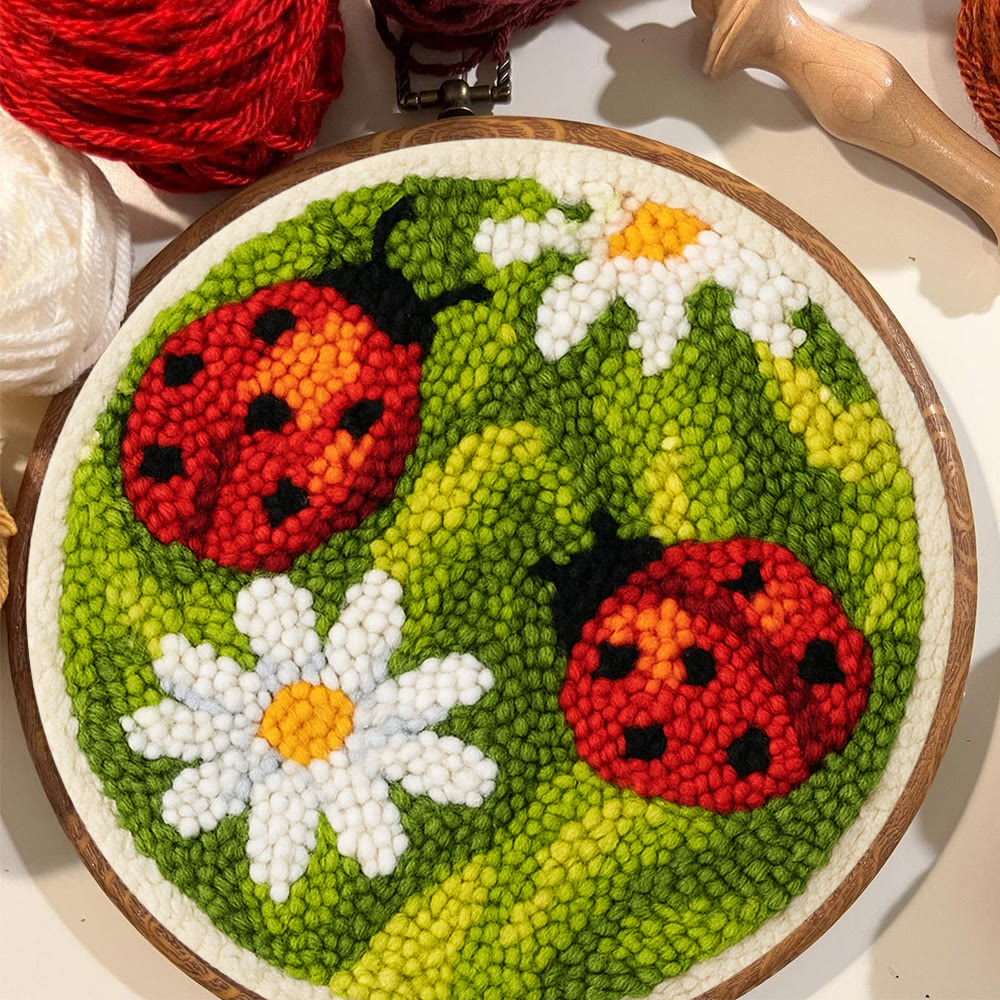 Blooming Flower With Bug Punch Needle Kit - Diy Insect Craft | Nice Home Ornament - image 4