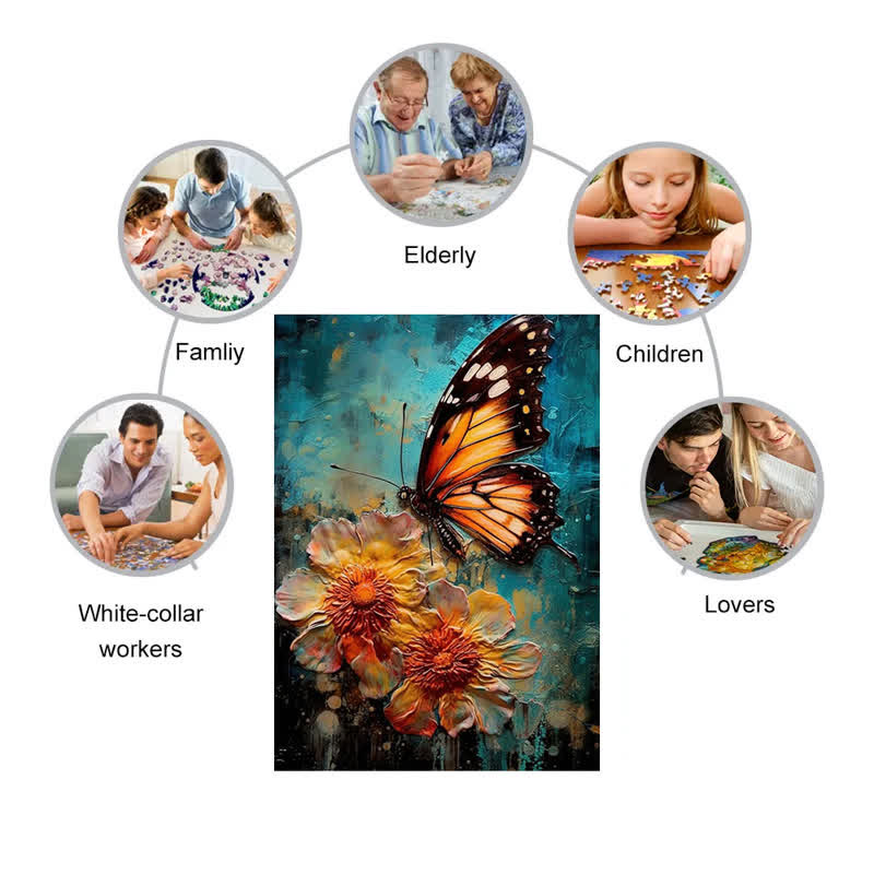 Floral Butterfly Painting - Wooden Jigsaw Puzzle