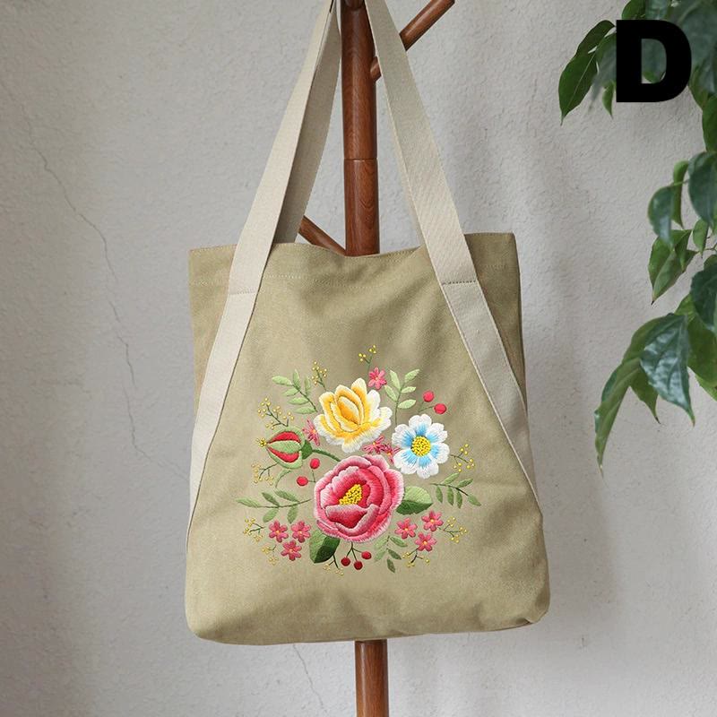 Embroidery Canvas Tote Bag Kits | Colourful Flowers Shoulder Bag | Diy Handmade Gift  - D - image 5