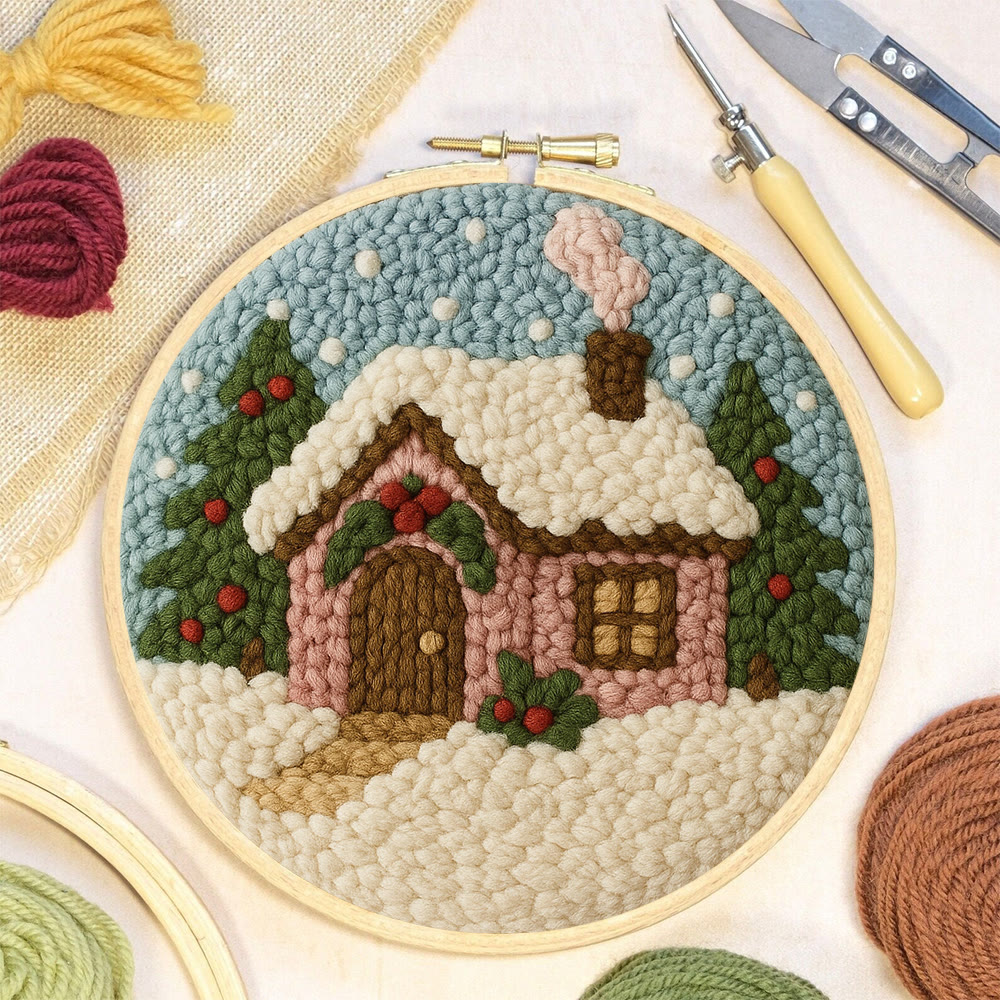 Cozy Pastel Punch Needle Kit – Beginner Snowy Cottage Stitching | Relaxing DIY Craft Experience - image 7