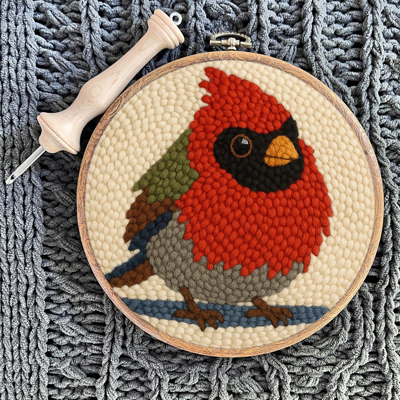 Cute Cardinal Bird Punch Needle Kit - Diy Starter Craft | Christmas Decorative Gift   - image 12