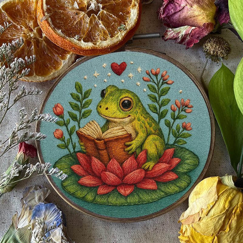 Rubbyoo Embroidery Kit - Reading Frog With Lotus | Creative Needle Artwork | Diy Handmade Gifts - image 8