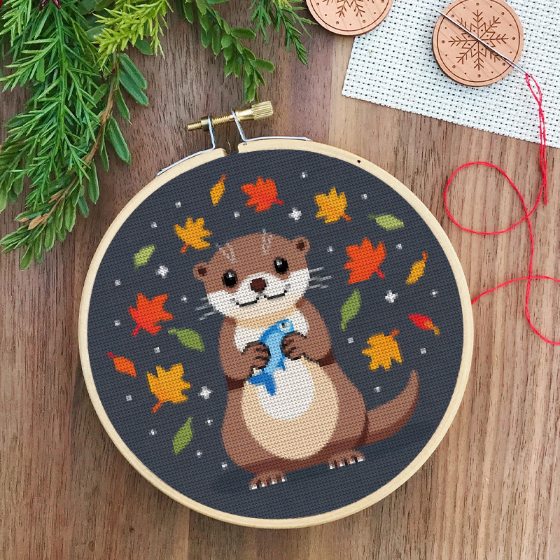  Cross Stitch Kit - Happy Otter | Autumn Home Ornament | Perfect Handicraft For Animal Lover - image 6