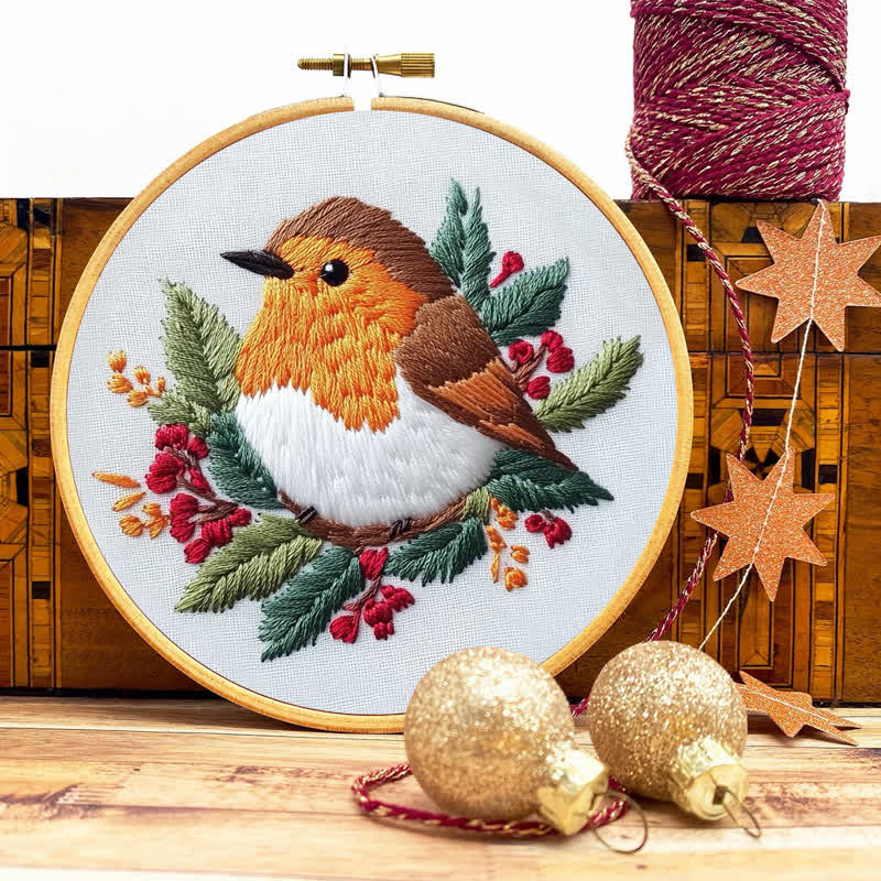 Rubbyoo Embroidery Kit - Robin on Holly - image 9