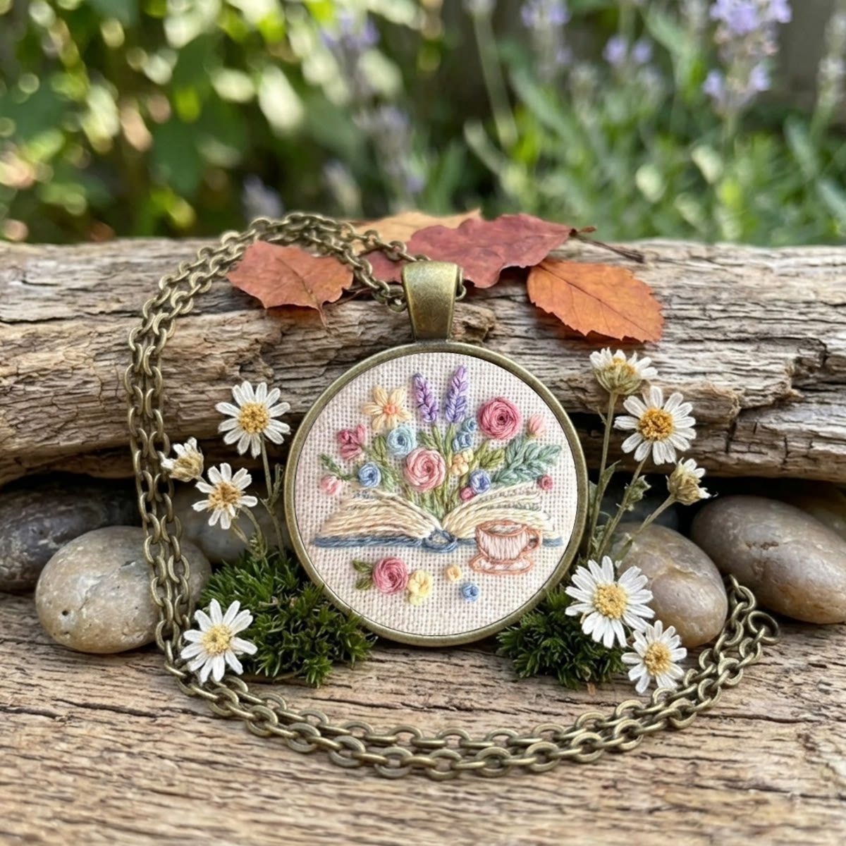 Rubbyoo Embroidery Accessories Kit - Floral Book | Personalized Birthday Gift | Boho Handmade Keychain - Necklace - 2pcs - image 1