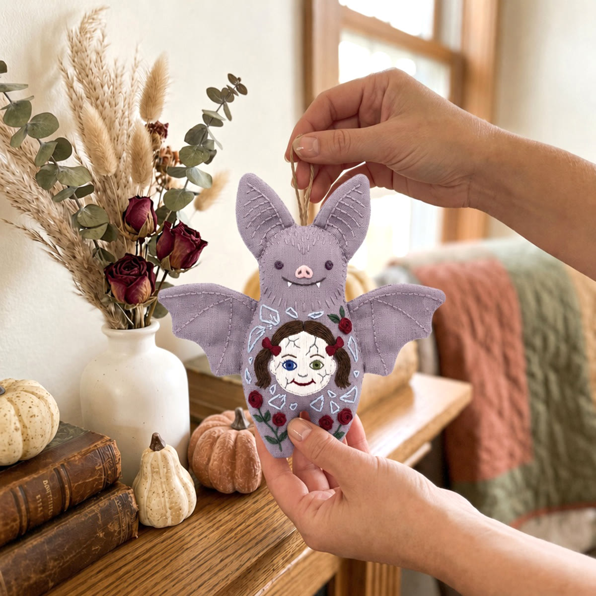 Rubbyoo Bat Embroidery Kit - Spooky Floral Doll | Halloween Gothic Fairycore Handmade Gift | Medieval Folklore Decor - image 8