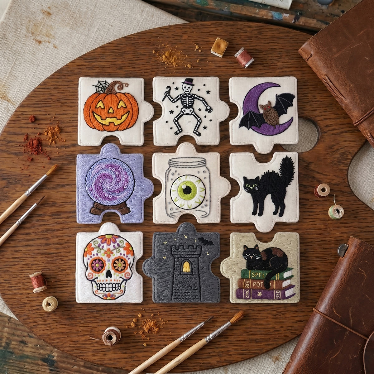 Rubbyoo Diy Magnet & Brooch Embroidery Puzzle Kit - Haunted House Aesthetic | Spooky Magnet For Fridge - image 5