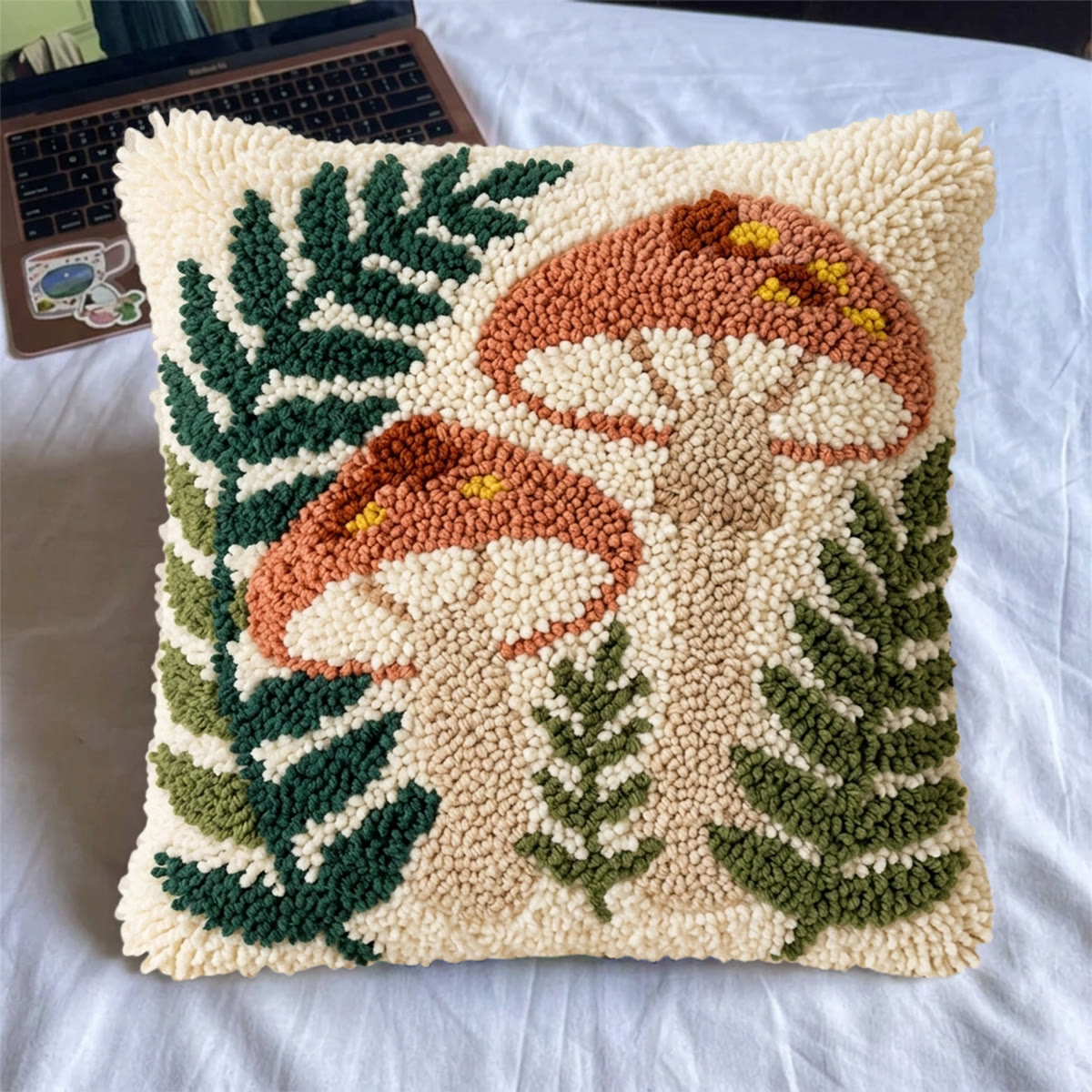 Rubbyoo Latch Hook Pillow Kit - Fern And Mushroom | Vibrant Pillow Case | Living Room Ornament - image 6