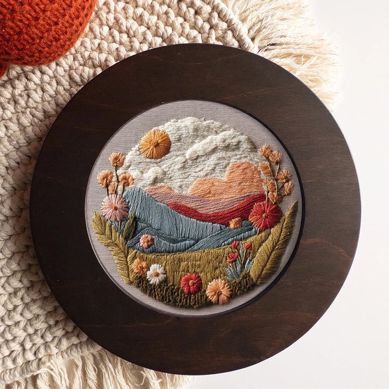 Rubbyoo Embroidery Kit - Floral Mountain Sunset | Nature Diy Craft | Boho Home Decor - image 9