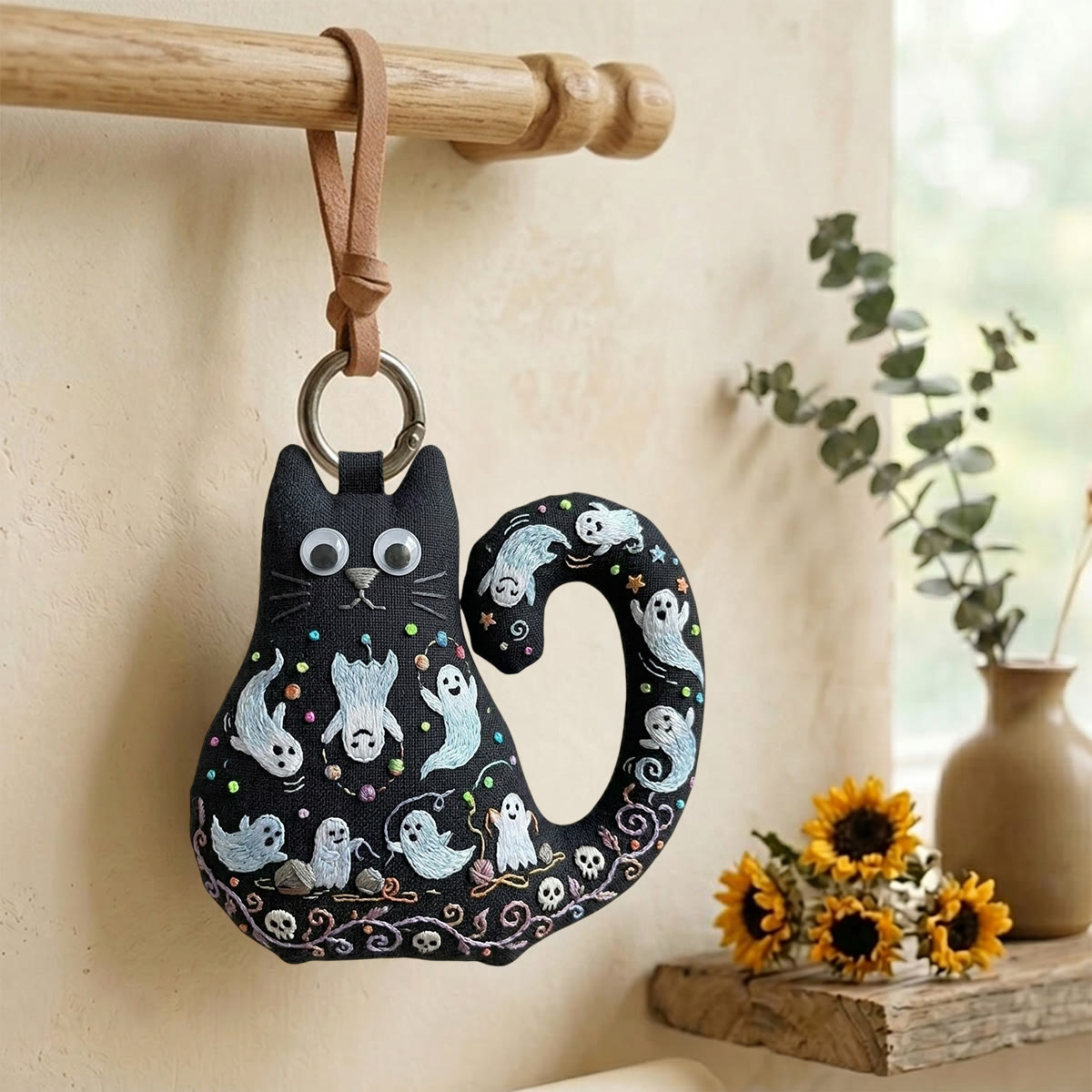 Rubbyoo Cat Embroidery Kit -  Cheerful Cute Ghost | Whimsical Skeleton Hanging Ornament | Charming Spooky Halloween Home Decor - image 4