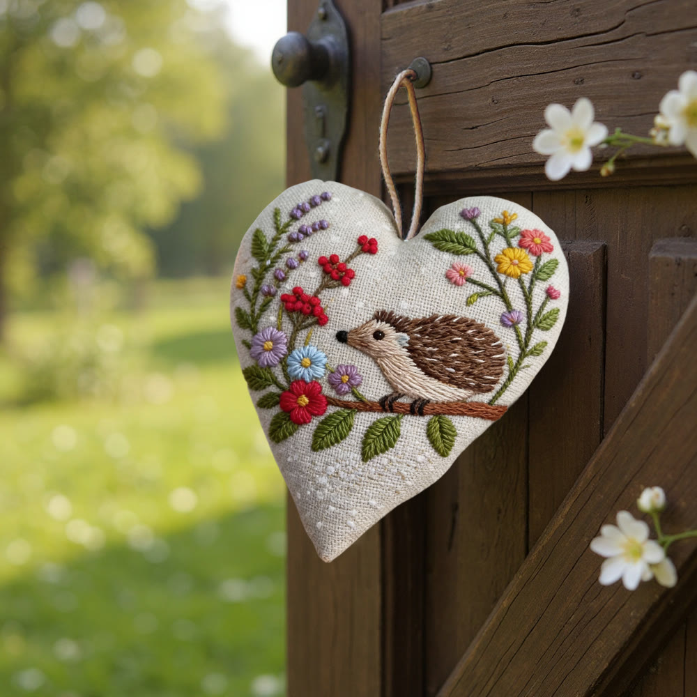 Rubbyoo Heart Embroidery Kit - Hedgehog With Floral Wreath Pattern | Novice-friendly Craft | Charming Decor - image 6