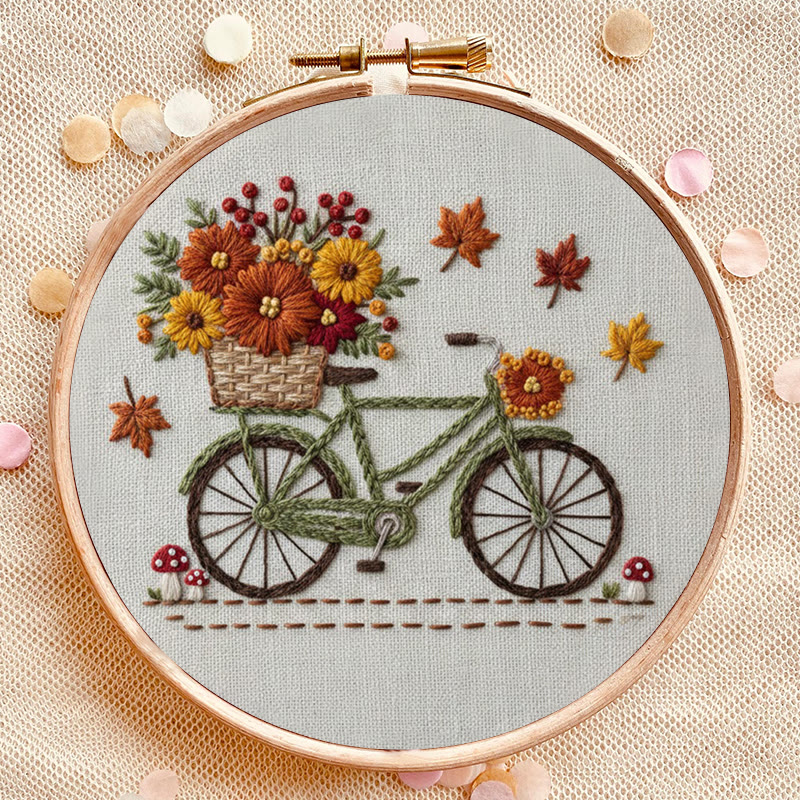 Rubbyoo Embroidery Kit - Bicycle With Flowers | Diy Starter Needle Kit | Perfect Home Decor - image 8