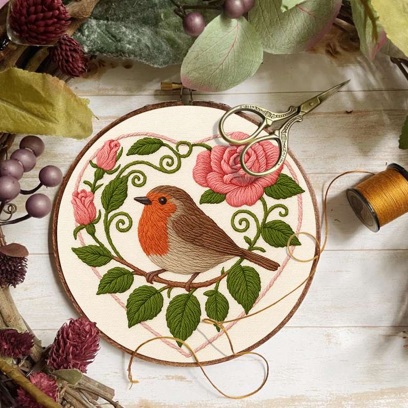 Rubbyoo Embroidery Kit - Rose Robin | Diy Stitch Bird Decor | Nice Handmade Gift For Her - image 5