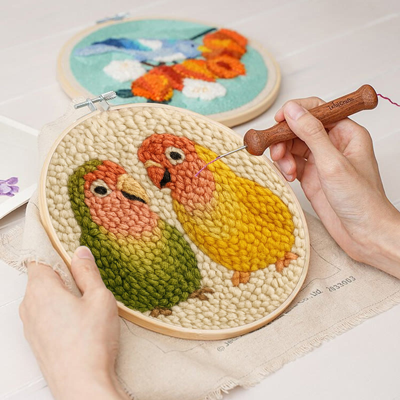 Shy Parrots Punch Needle Kit - Spring Bird Craft |  Beginner Friendly Needlework - image 9