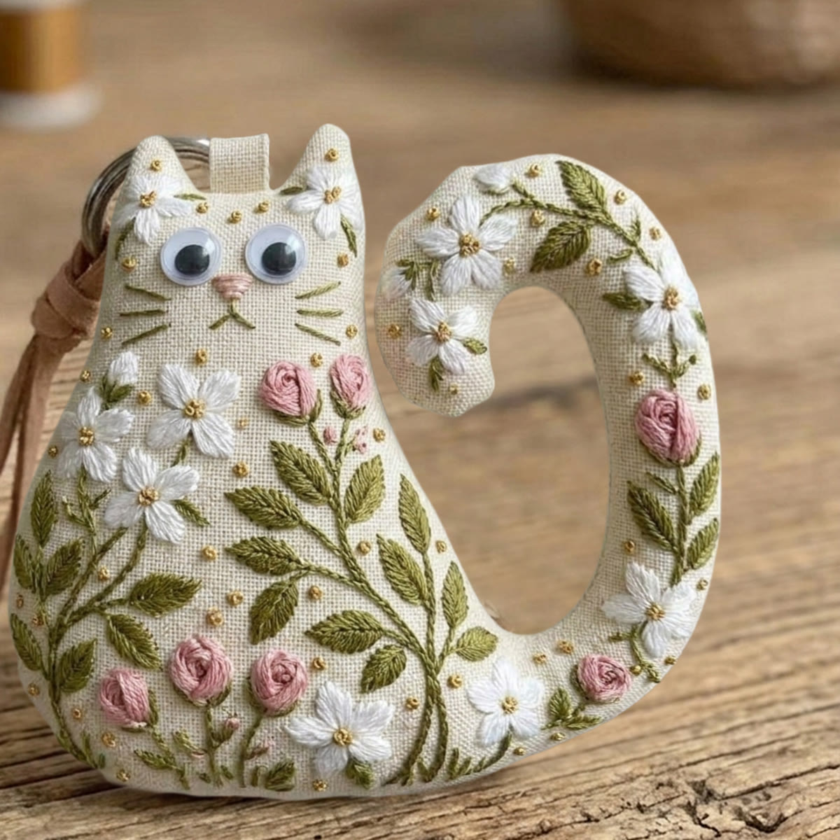 Rubbyoo Cat Embroidery Kit - White Blossoms | Sweet Gift For Her | Elegant Purse Charm - image 8