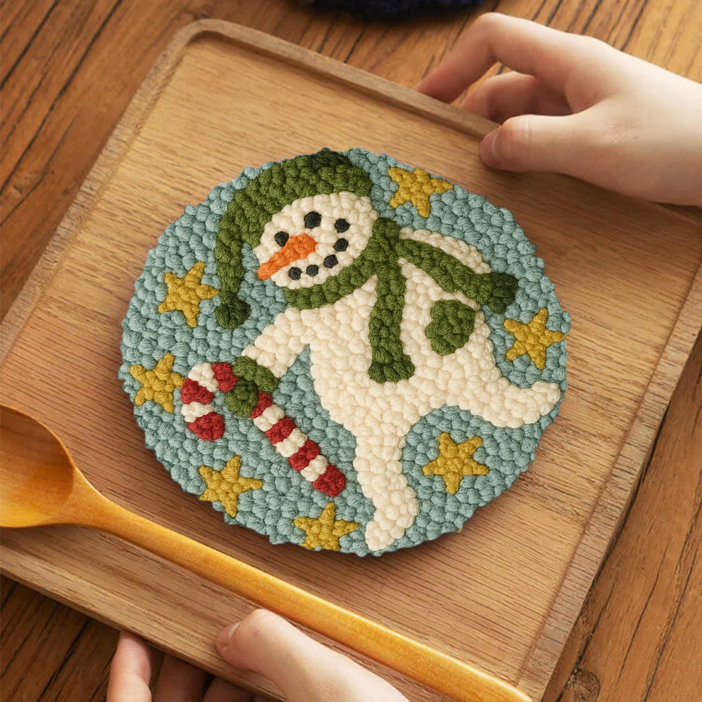 Whimsical Snowman Punch Needle Kit – Fun Holiday DIY Stitch Project | Playful Winter Decor - 5 inch Coaster Kit - image 4