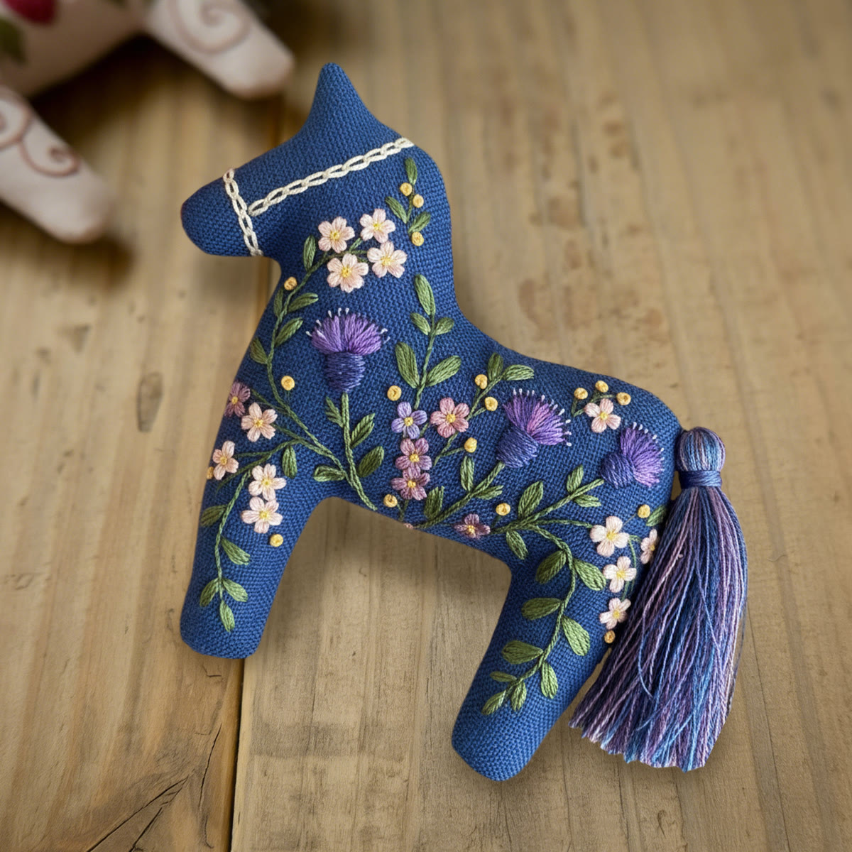 Rubbyoo Dala Horse Embroidery Kit - Blue Thistle And Floral | Easy Diy | Lovely Shelf Ornament - image 7