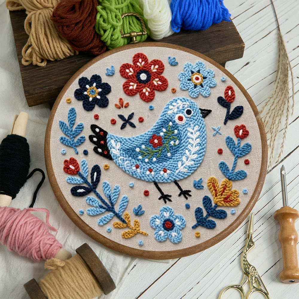 Folk Art Blue Bird Among Blooms Punch Needle Kit - Exquisite Home Ornament | Great For Beginners - image 10