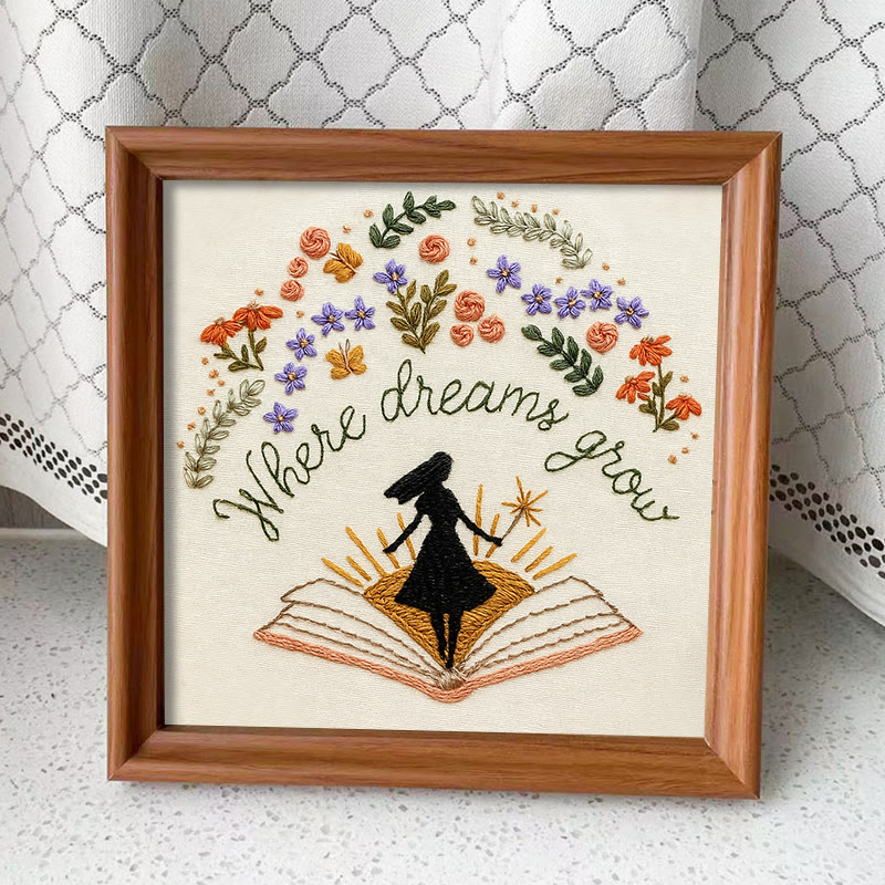 Rubbyoo Embroidery Kit - Charming Flowers With Book | Diy Desk Ornament  | Gift For Book Lovers - Embroidery Kit Plus An Extra Frame - image 13