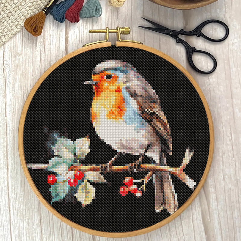  Cross Stitch Kit - Winter Robin Bird | Christmas Handmade Artwork | Christmas Needle Gifts - image 4
