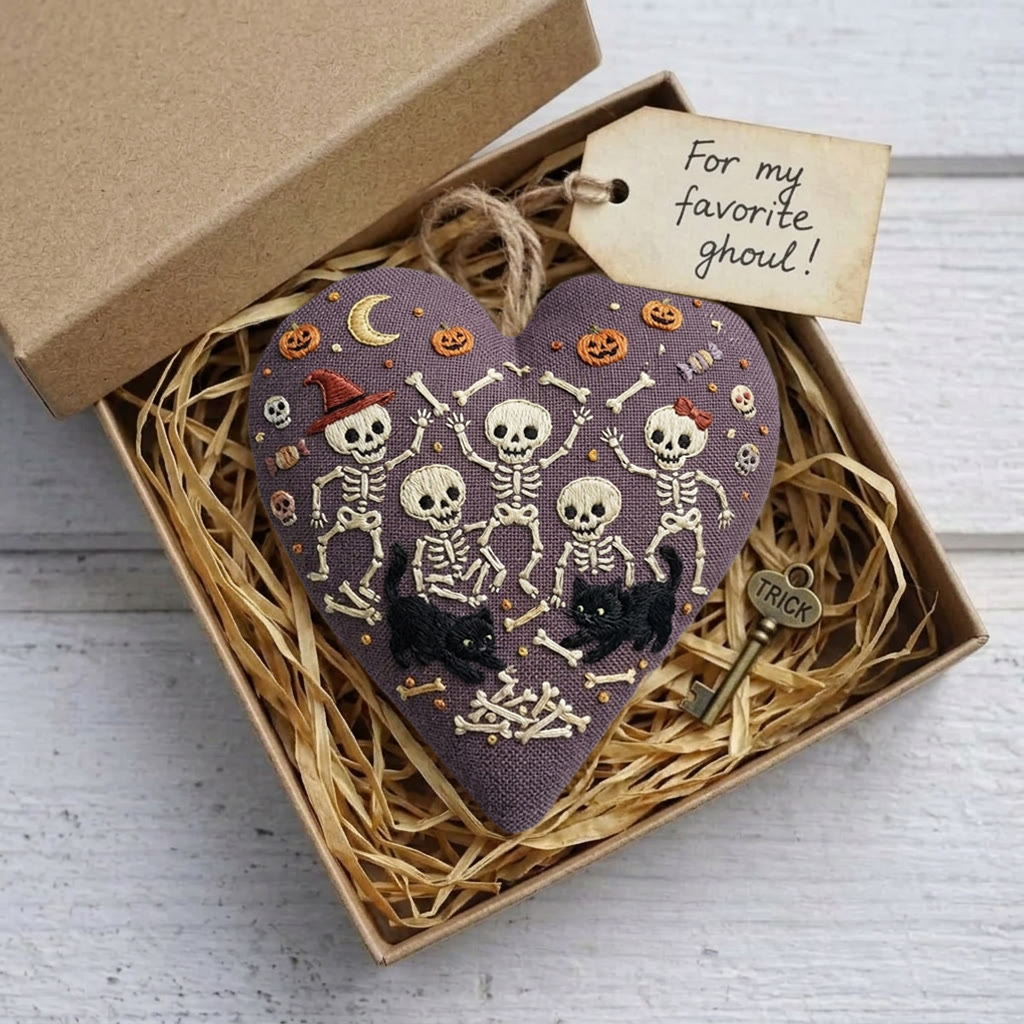 Rubbyoo Heart Embroidery Kit - Dancing Skeletons | Unique Spooky Gift | Kids Room Halloween - image 5