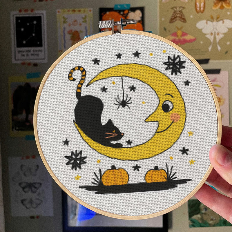  Cross Stitch Kit - Black Cat And Moon | Spooky Halloween Decor | Diy Needlework Collection - image 7