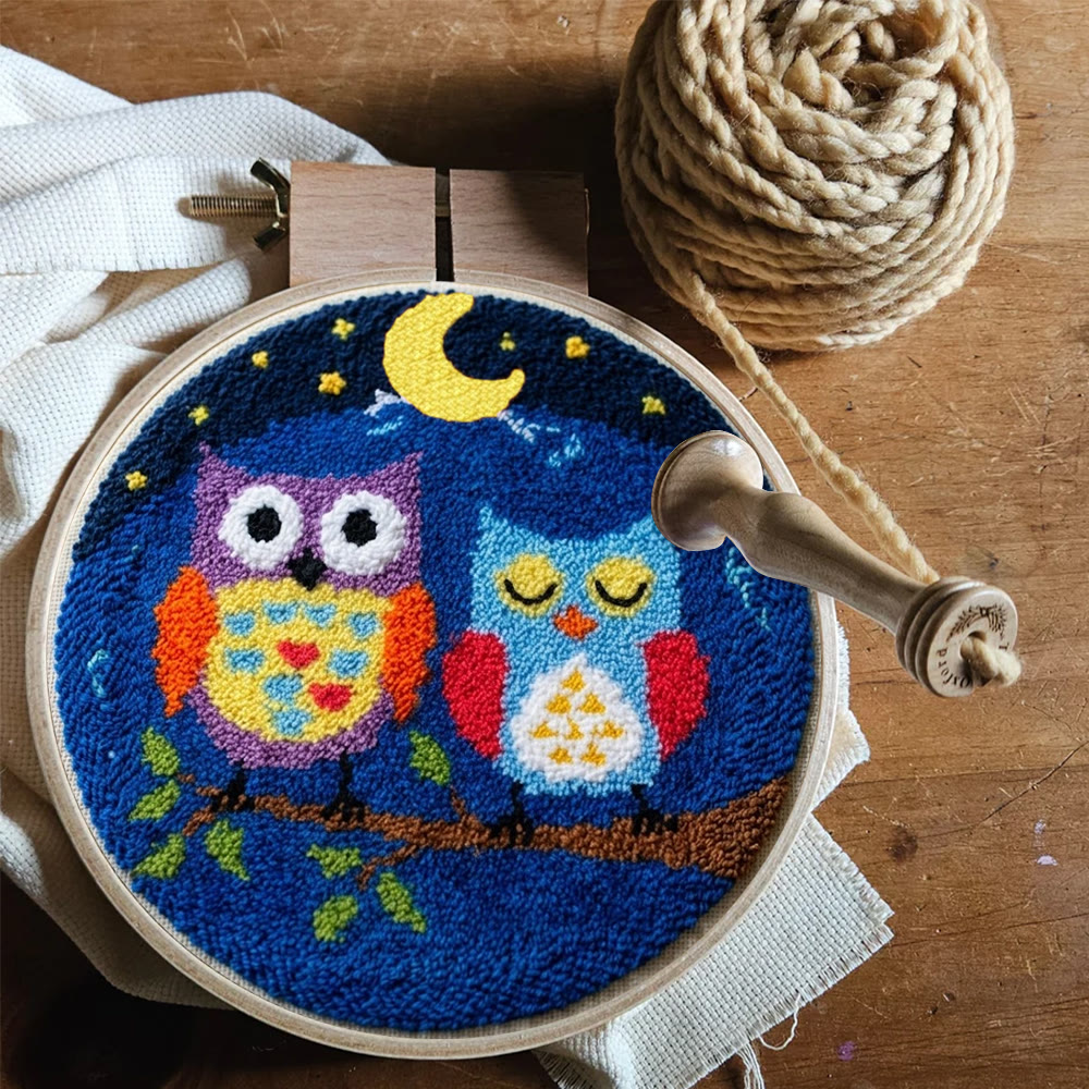 Owl In Night Punch Needle Kit - Handmade Yarn Hoop | Uniqe Home Accent - image 9