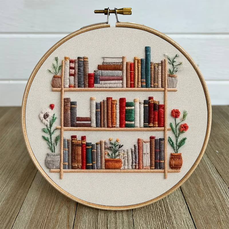 Rubbyoo Embroidery Kit - Tidy Bookshelf With Flowers | Diy Handicraft For Book Lovers | Suitable For Wall Decoration - image 9