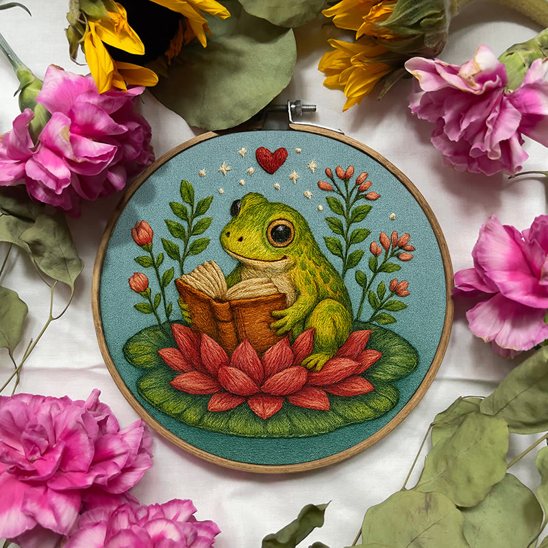 Rubbyoo Embroidery Kit - Reading Frog With Lotus | Creative Needle Artwork | Diy Handmade Gifts - image 6