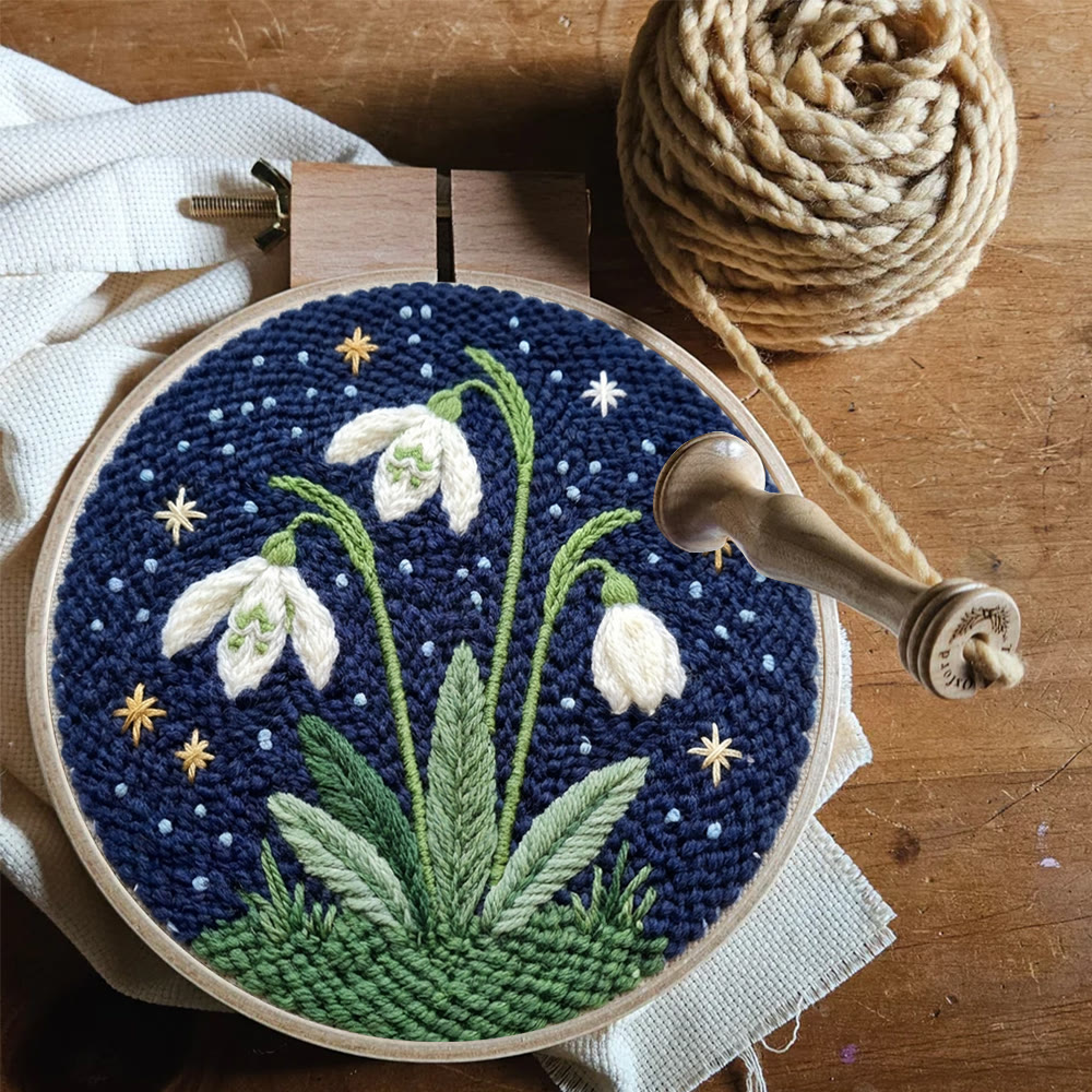 Snowdrop Flower Punch Needle Kit - Starry Night Wall Decor | Beginner Diy Needlecraft - image 8
