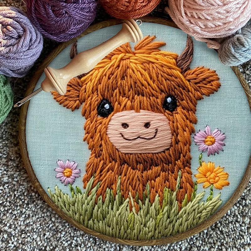 Floral Cow Punch Needle Kit - Adorable Animal Craft | Easy For Adults And Children - image 3
