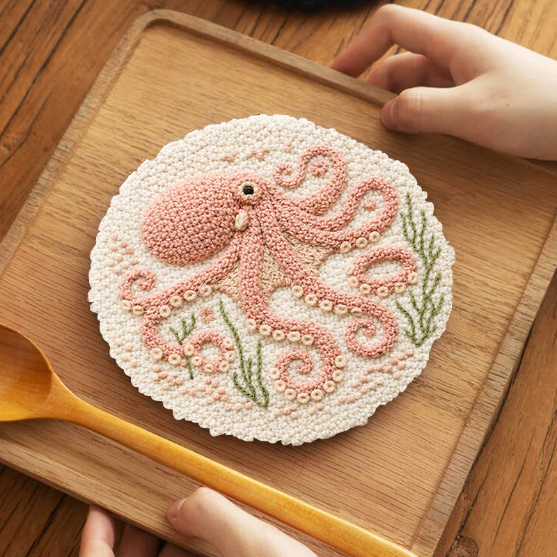 Blush Curly Octopus Punch Needle Kit – Top Gift Pick | Fun-filled Diy Creation - 5 inch Coaster Kit - image 4