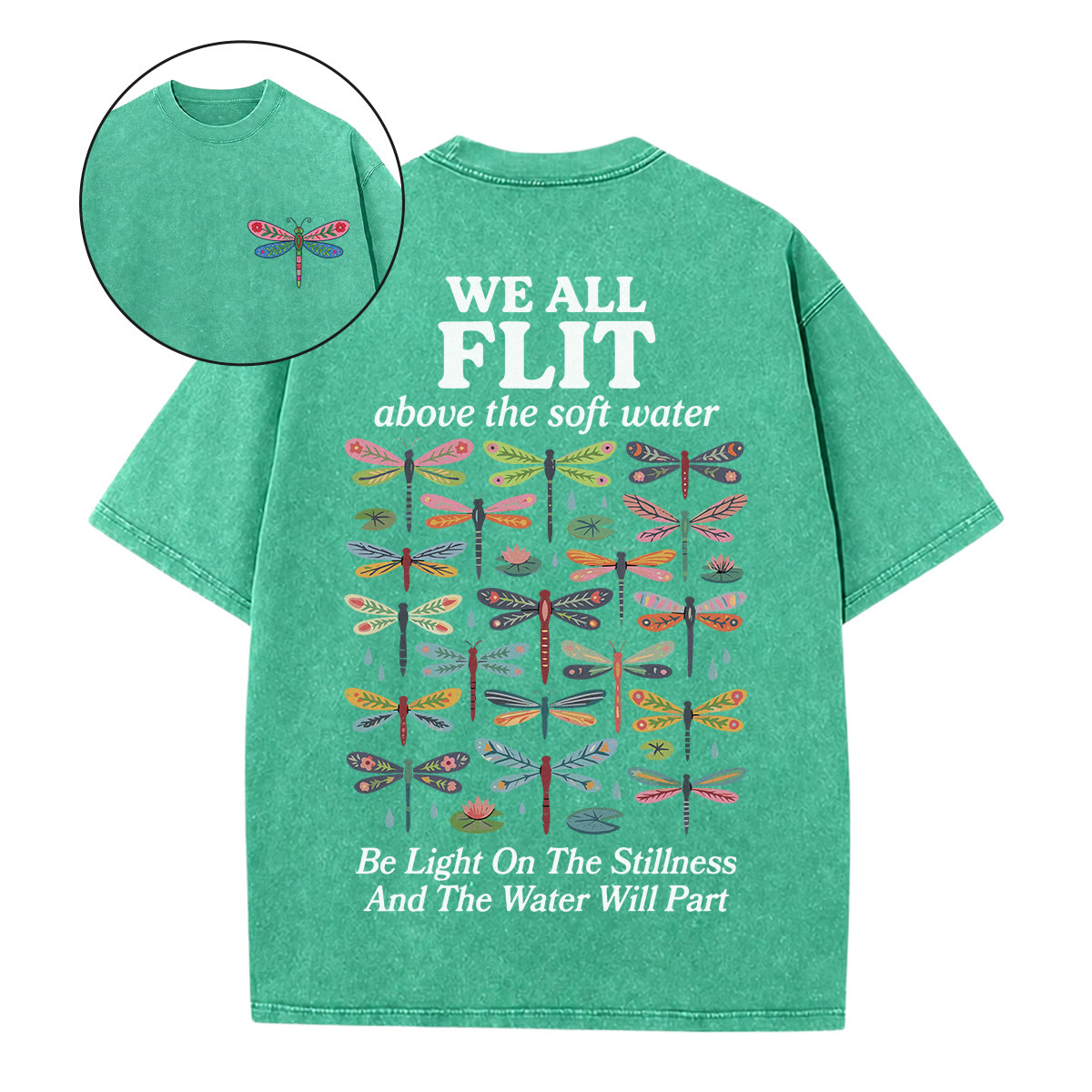 Rubbyoo We All Flit Above The Soft Water Double Sided Unisex Washed T-shirt - Green - 5XL - image 7