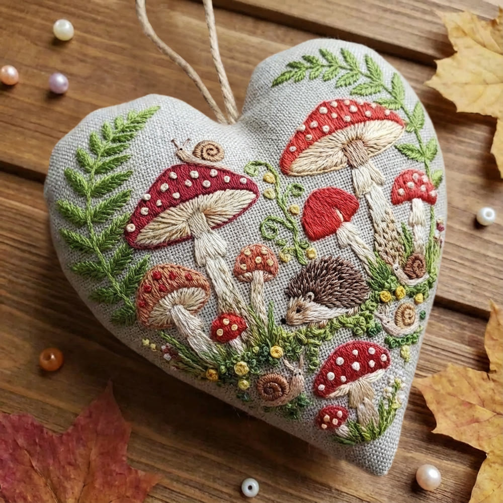Rubbyoo Heart Embroidery Kit - Woodland Mushroom Hedgehog | Entry Level Diy | Cozy Ambience Home Hanging - image 7