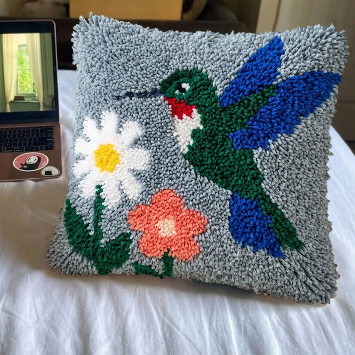 Rubbyoo Latch Hook Pillow Kit - Bird And Flower | Diy Handmade Craft | Nature-inspired Home Decor - image 8